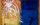 Art piece with shades of blue, orange, yellow and white